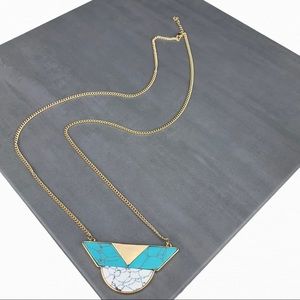 Adjustable Western Blue Gold White Marble Boho Festival Geometric Gold Necklace